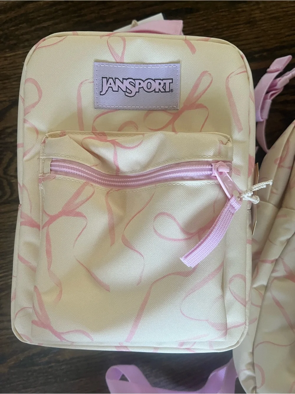 Jansport Cream Backpack with Pink Ribbon Print and Pouch